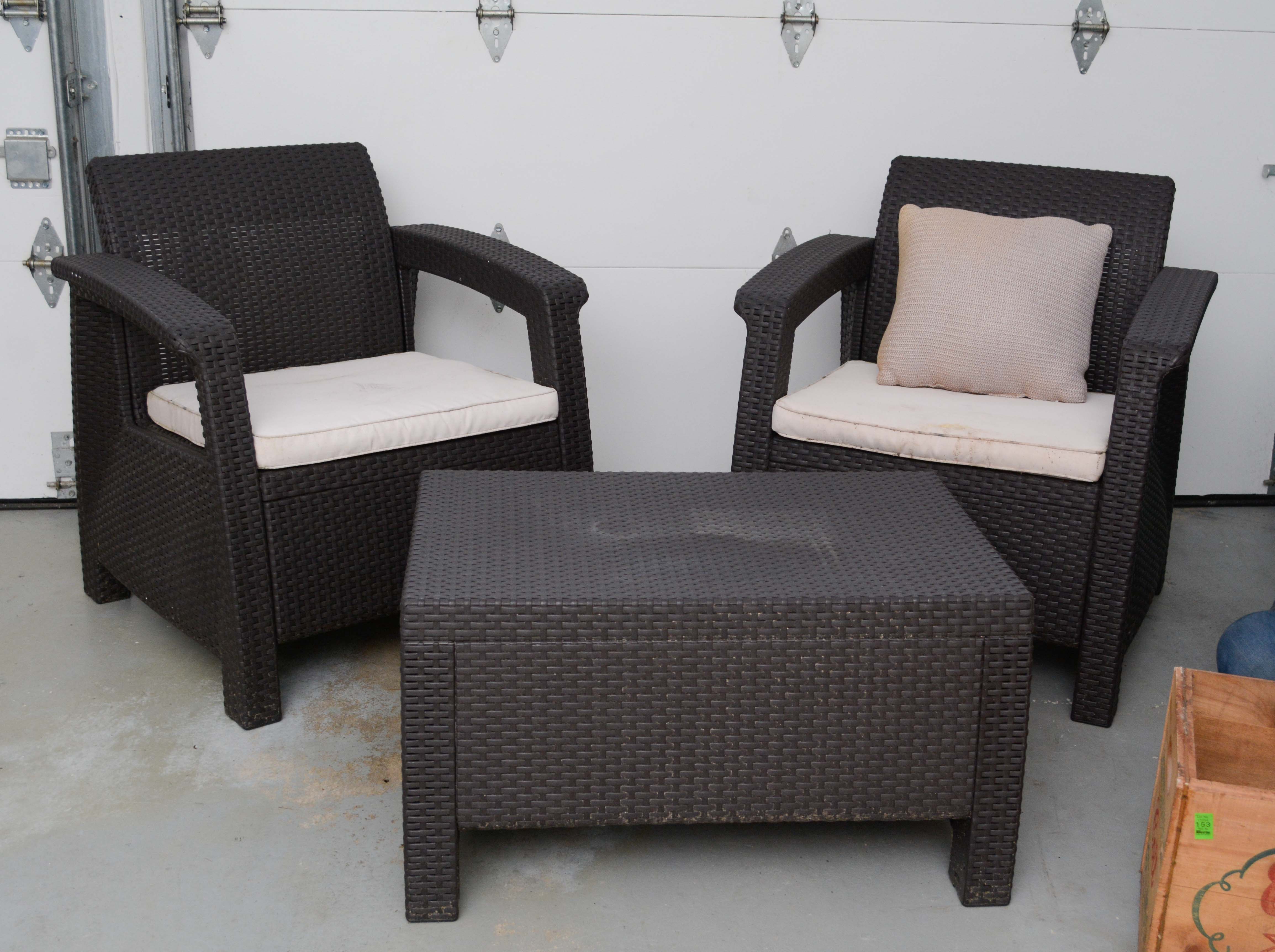Wicker Weave Armchairs and Coffee Table