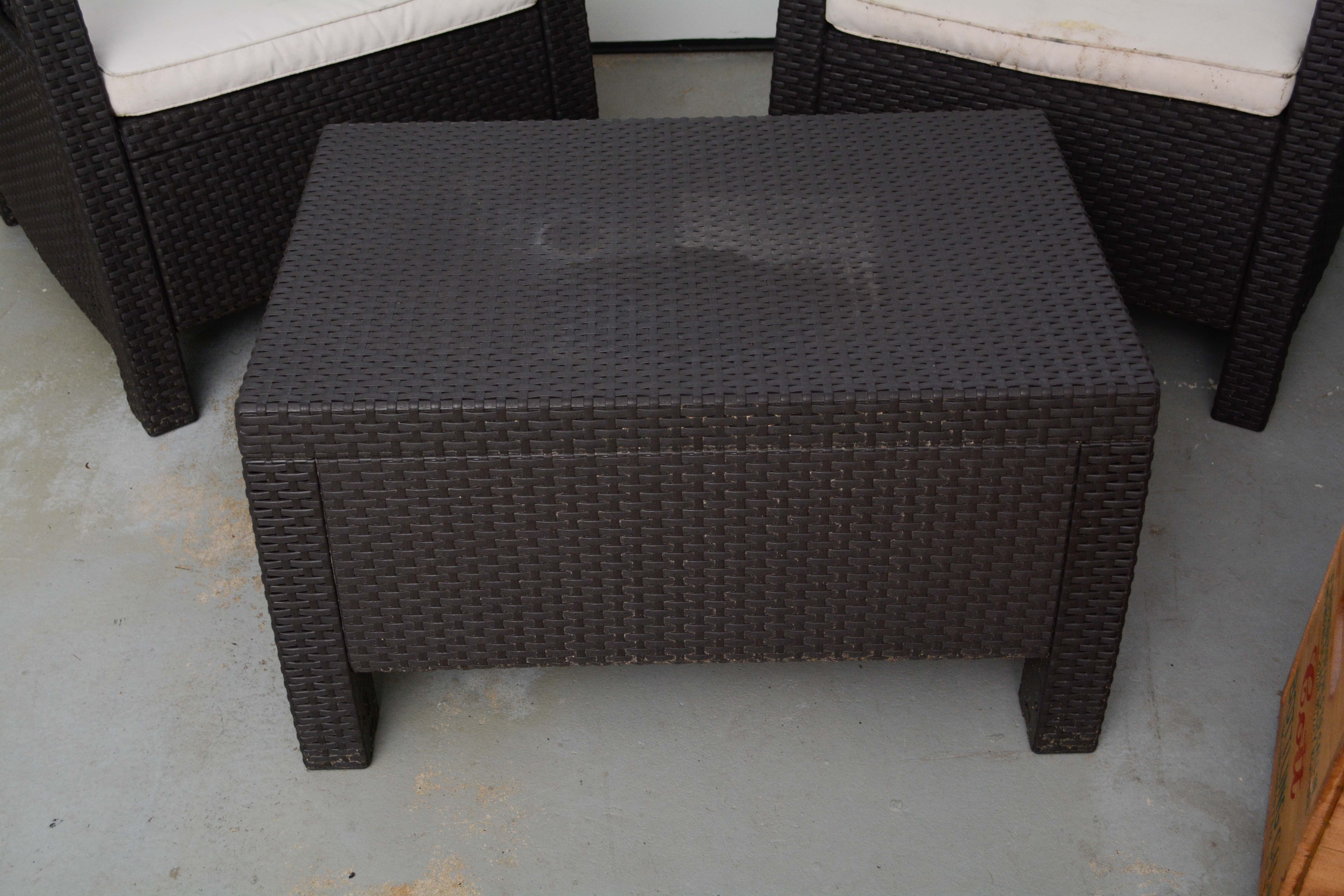 Wicker Weave Armchairs and Coffee Table