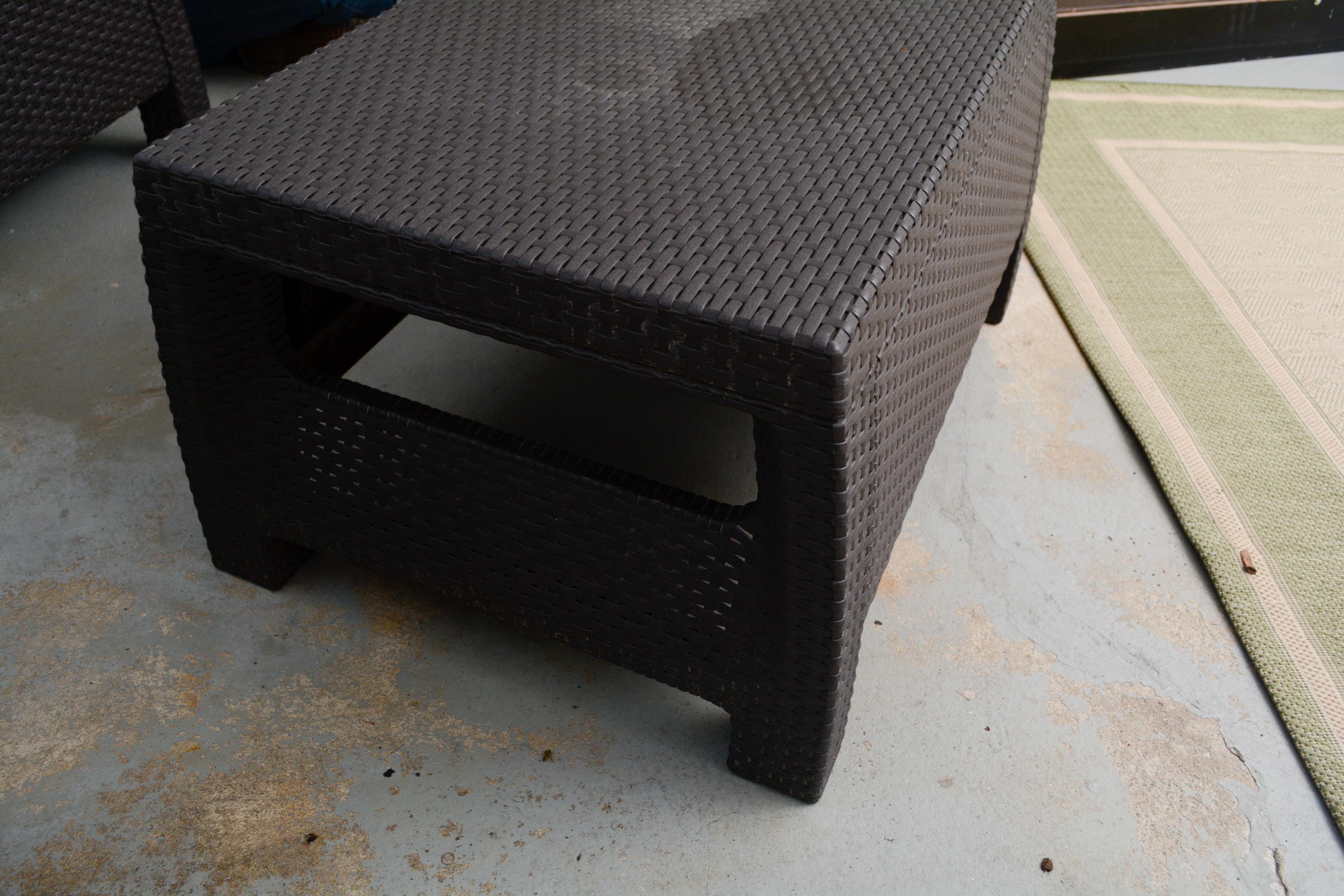 Wicker Weave Armchairs and Coffee Table