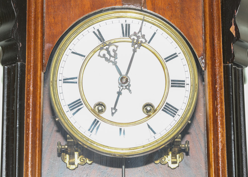 Antique German RA Regulator Mahogany Finish Pendulum Wall Clock