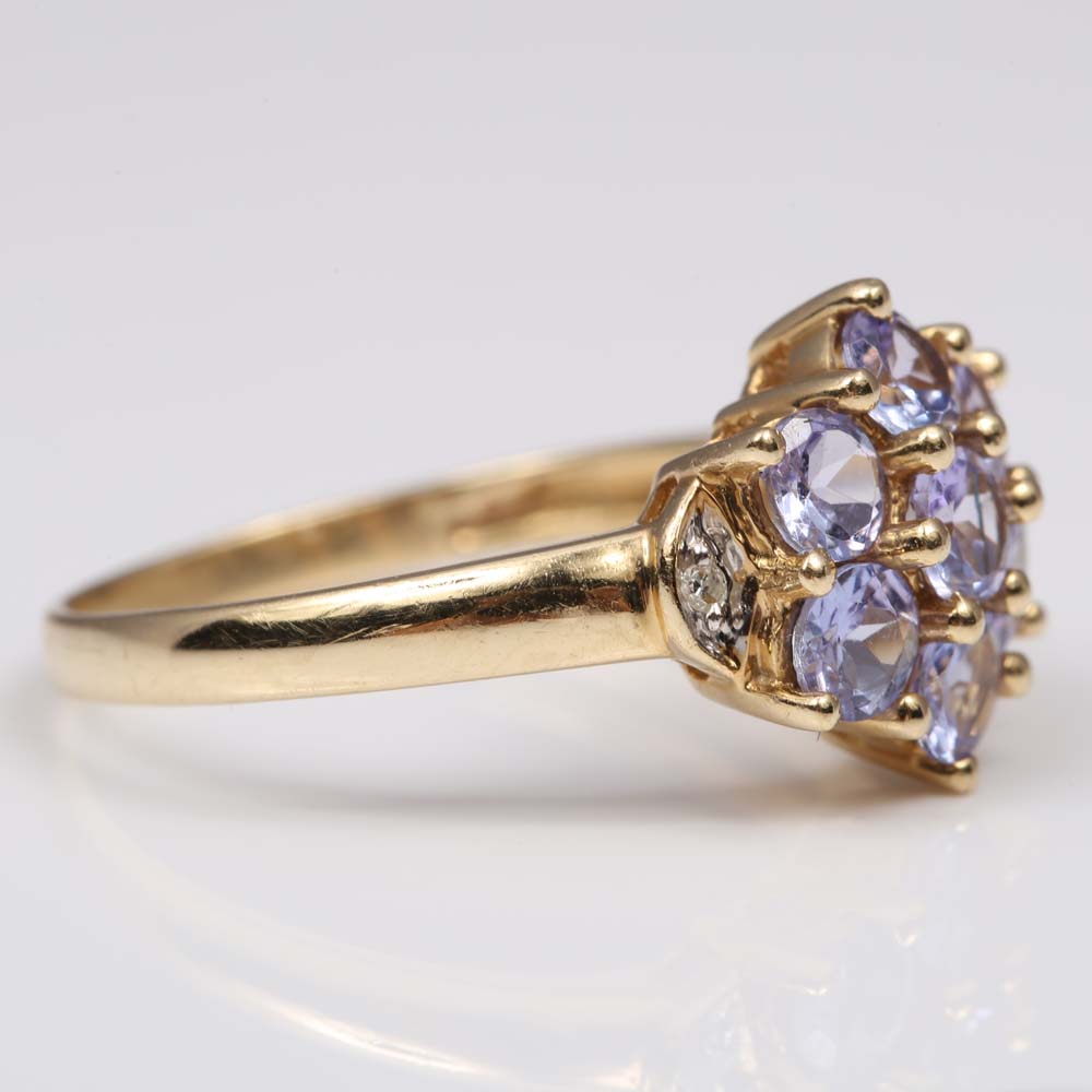 10K Yellow Gold Tanzanite and Diamond Ring