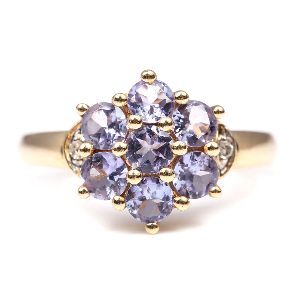 10K Yellow Gold Tanzanite and Diamond Ring