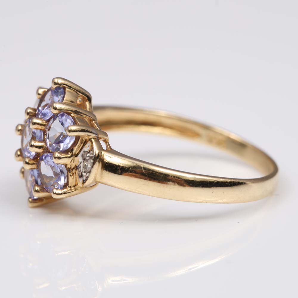 10K Yellow Gold Tanzanite and Diamond Ring