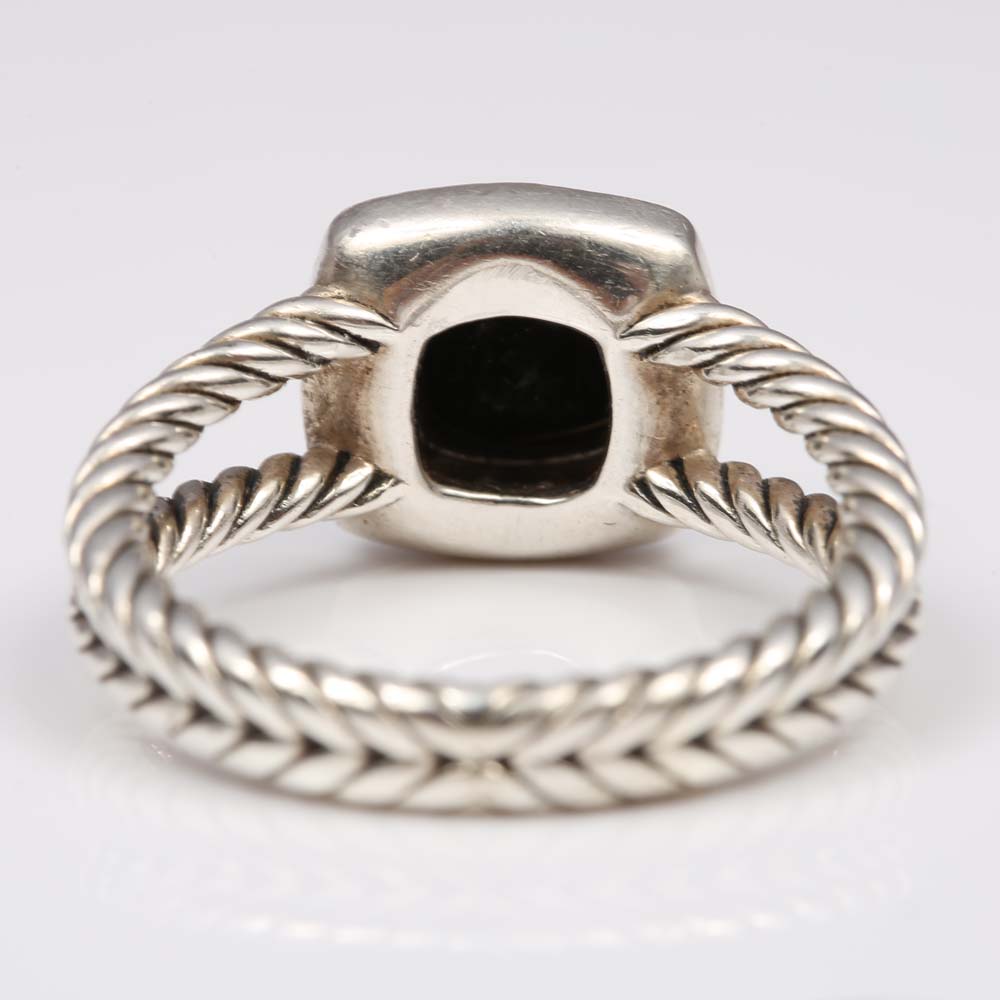 David Yurman Sterling Silver Black Onyx and Diamond Cable Ring