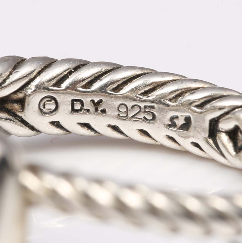 David Yurman Sterling Silver Black Onyx and Diamond Cable Ring