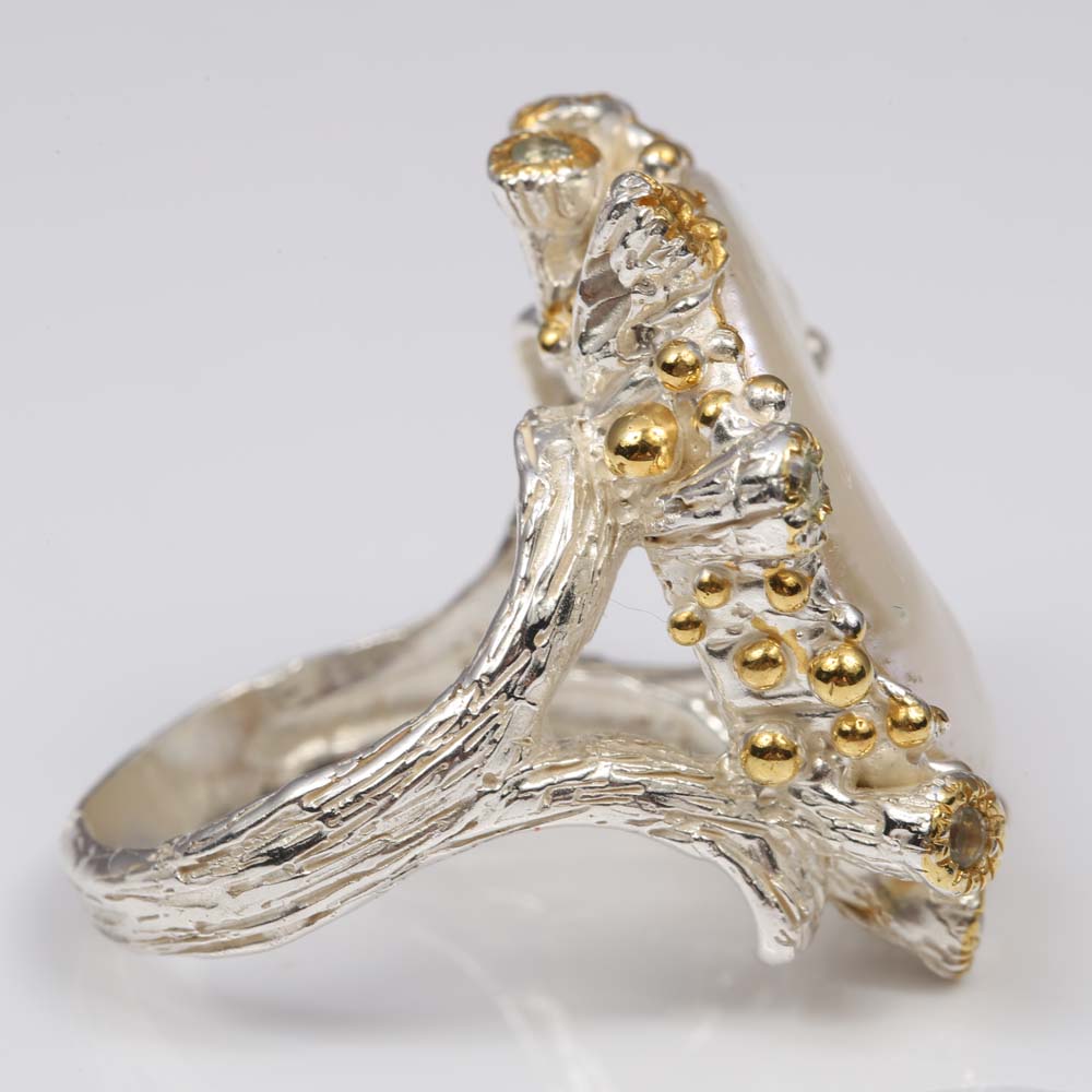 Sterling Silver Freshwater Pearl and Blue Topaz Ring