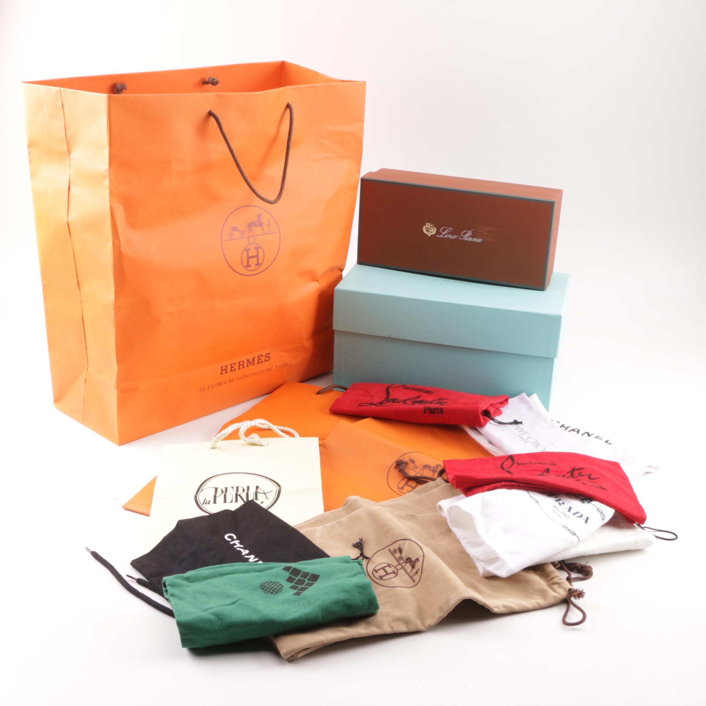 Designer Dust Covers, Boxes and Bags including Hermès, Jimmy Choo and Prada