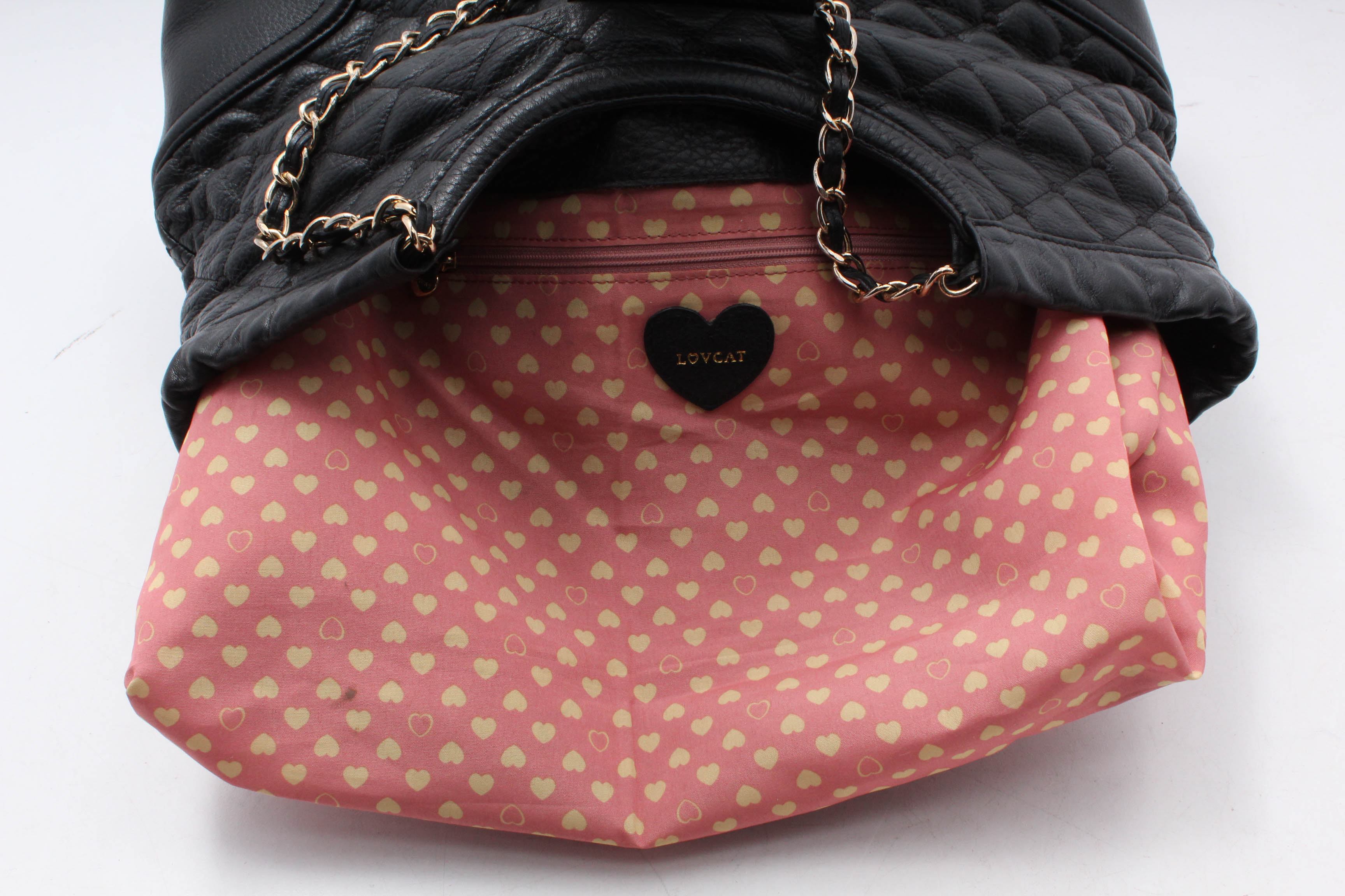 Lovecat Black Quilted Leather Shoulder Bag