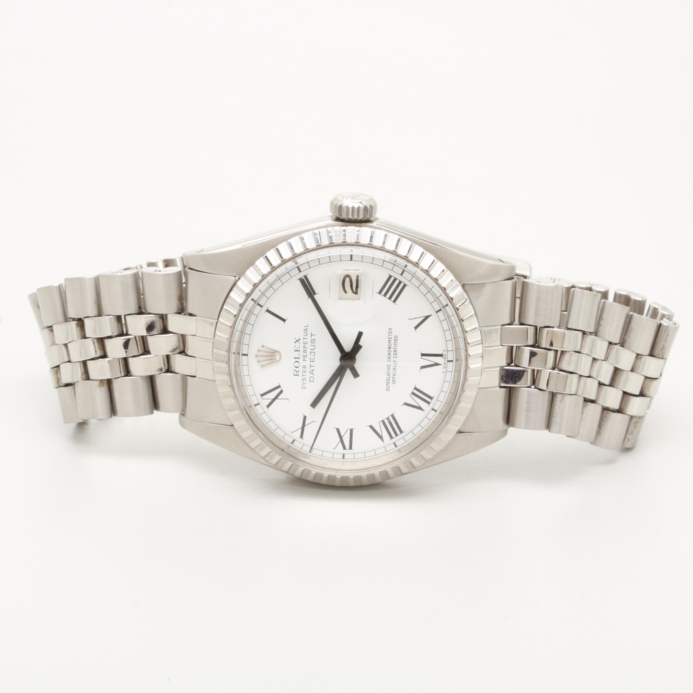 Circa 1975 Rolex Datejust Stainless Steel Watch with Buckley Dial