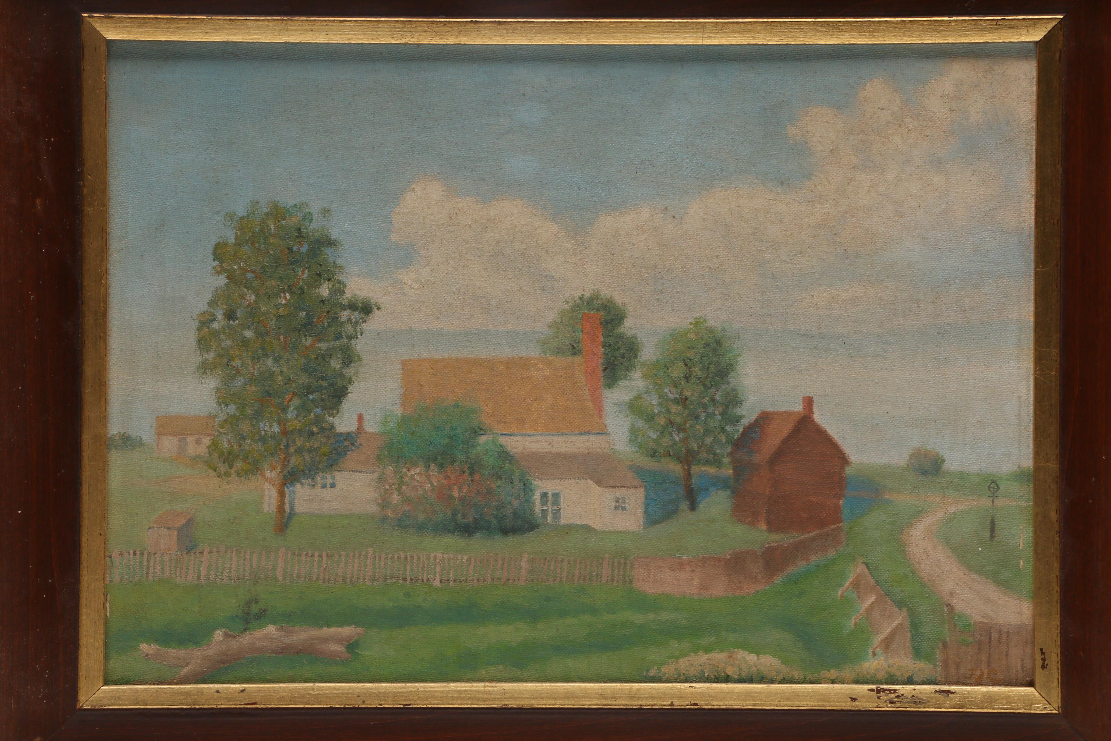 Circa 1930 Oil Farmhouse Landscape Painting