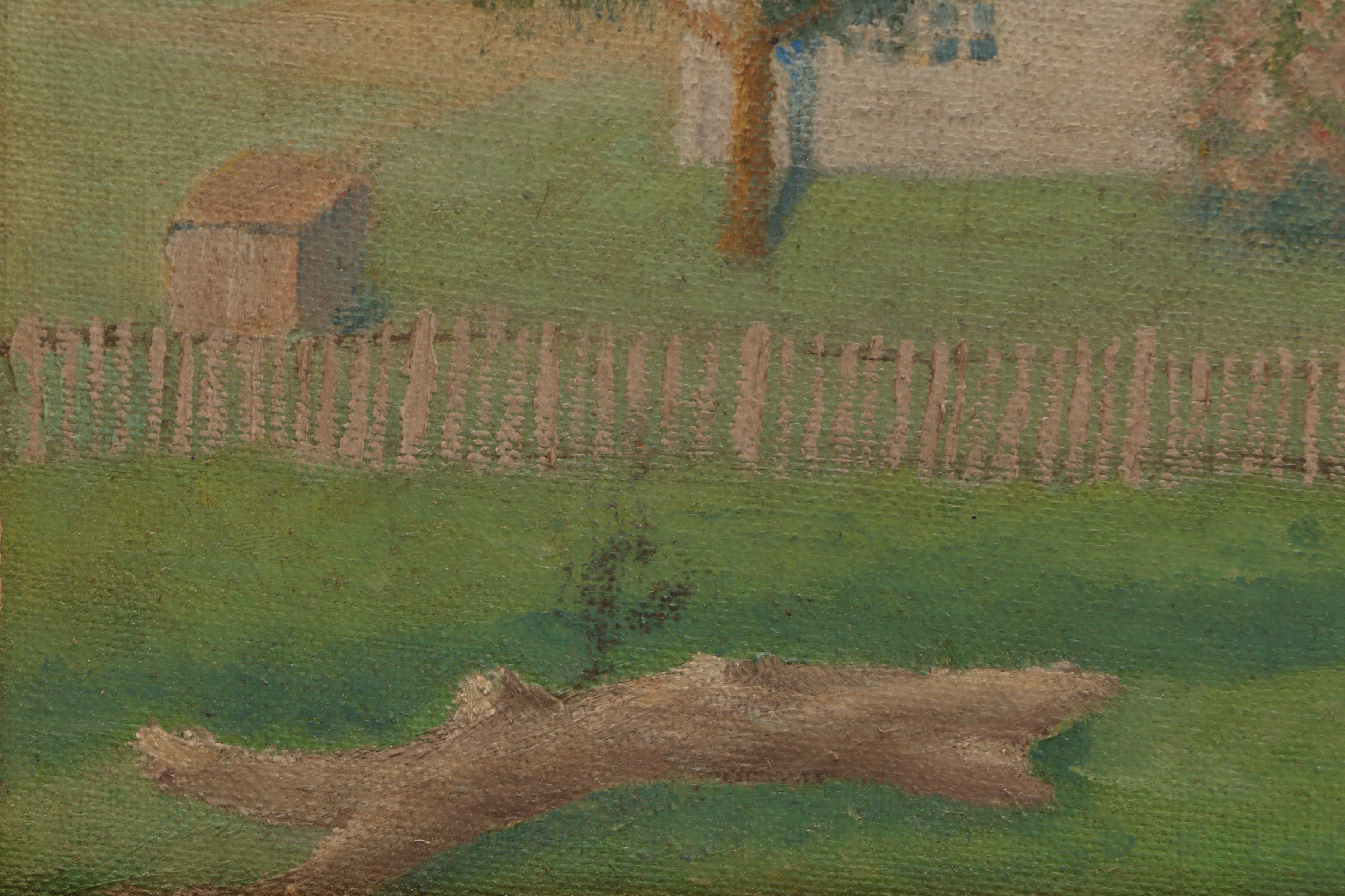 Circa 1930 Oil Farmhouse Landscape Painting