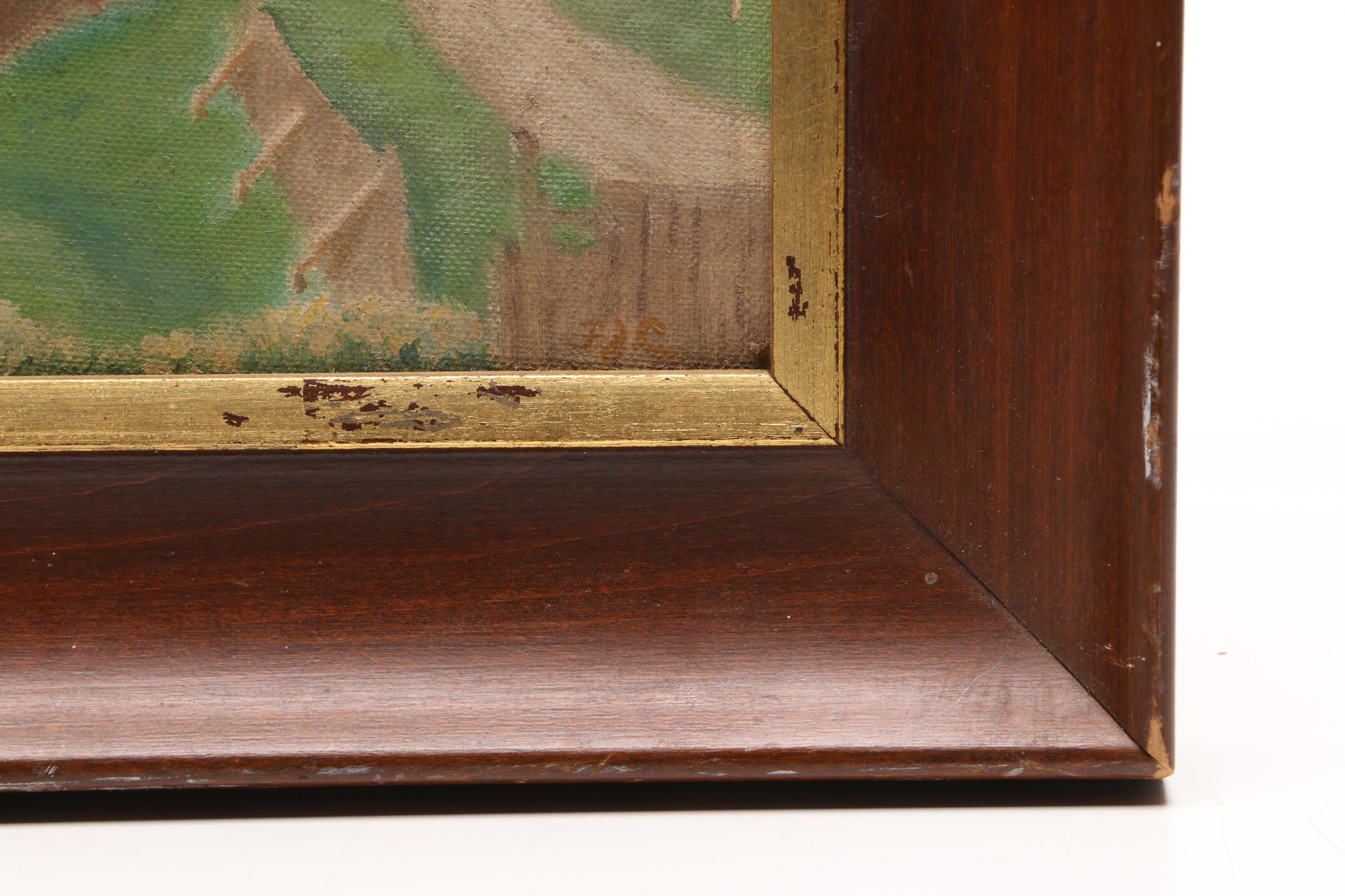 Circa 1930 Oil Farmhouse Landscape Painting