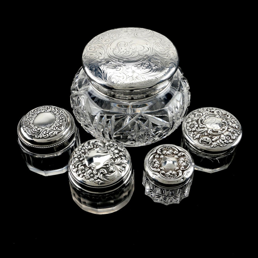 Vintage Sterling Silver Lidded Vanity Jars featuring Gorham and Dominick & Haff