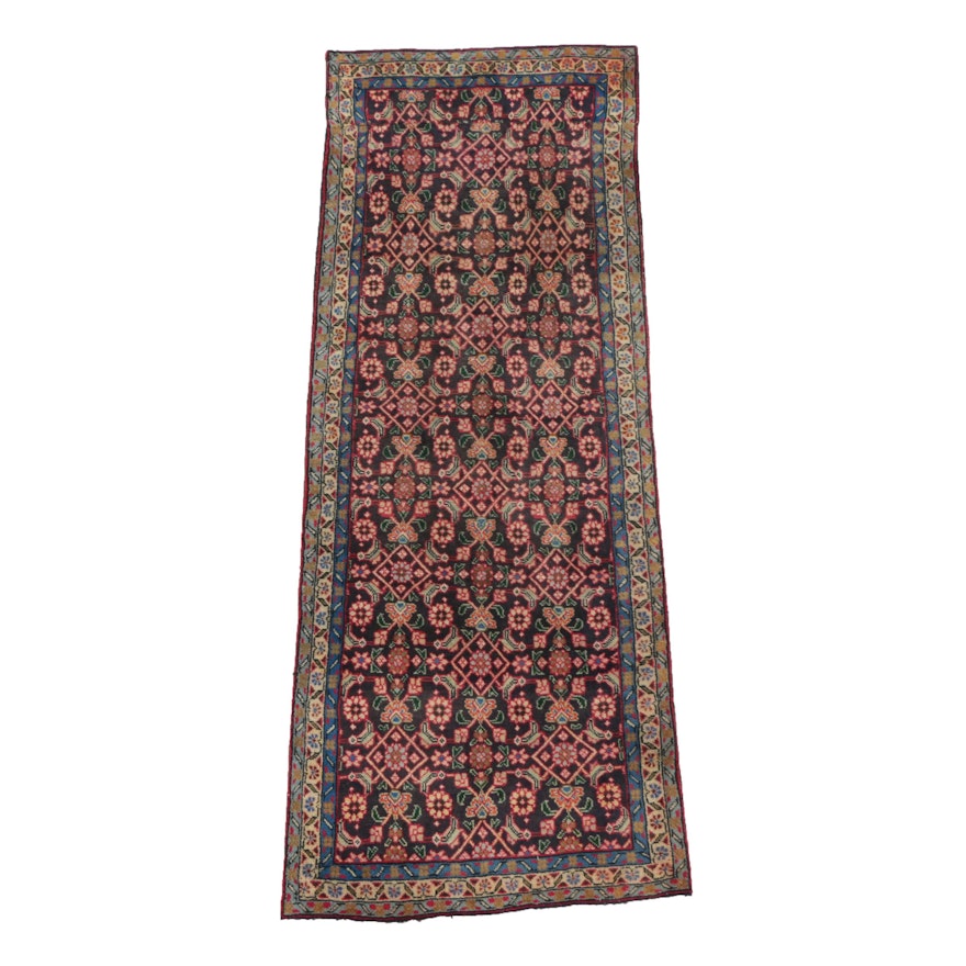 Vintage Hand-Knotted Persian Ferehan Herati Wool Long Rug