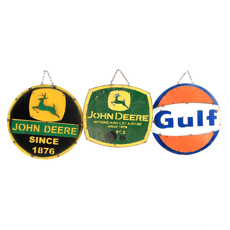 Reproduction John Deere and Gulf Oil Sheet Metal Signs