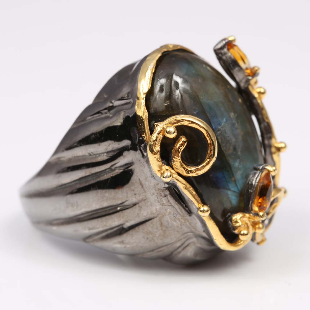 Sterling Silver Labradorite and Citrine Ring