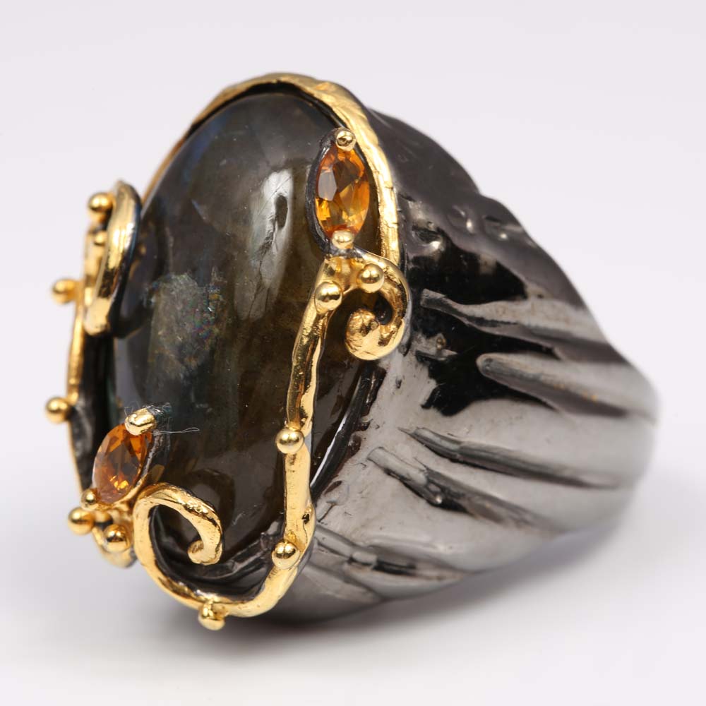 Sterling Silver Labradorite and Citrine Ring