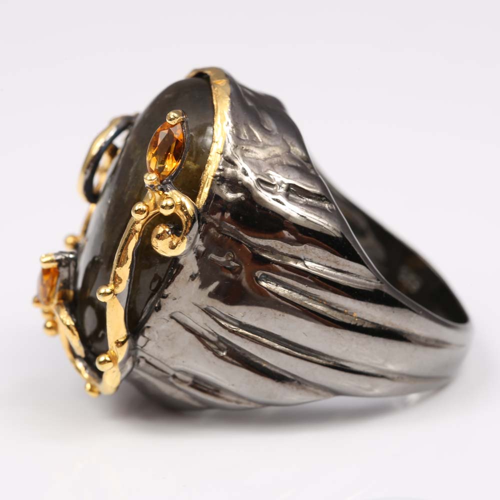 Sterling Silver Labradorite and Citrine Ring