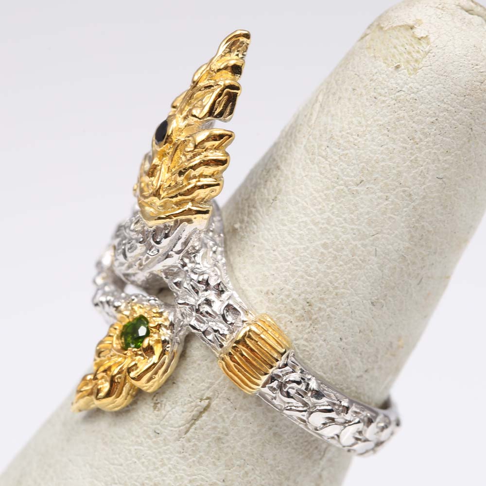Sterling Silver Peridot and Sapphire Dragon Ring
