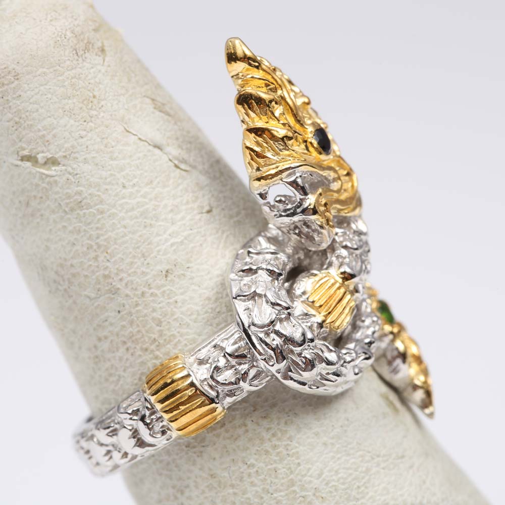 Sterling Silver Peridot and Sapphire Dragon Ring