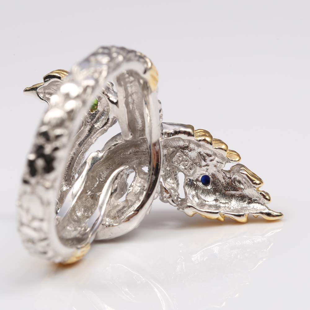 Sterling Silver Peridot and Sapphire Dragon Ring