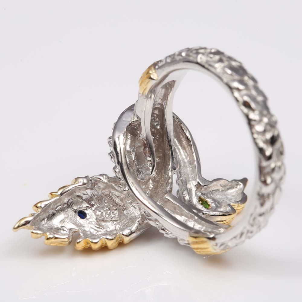Sterling Silver Peridot and Sapphire Dragon Ring