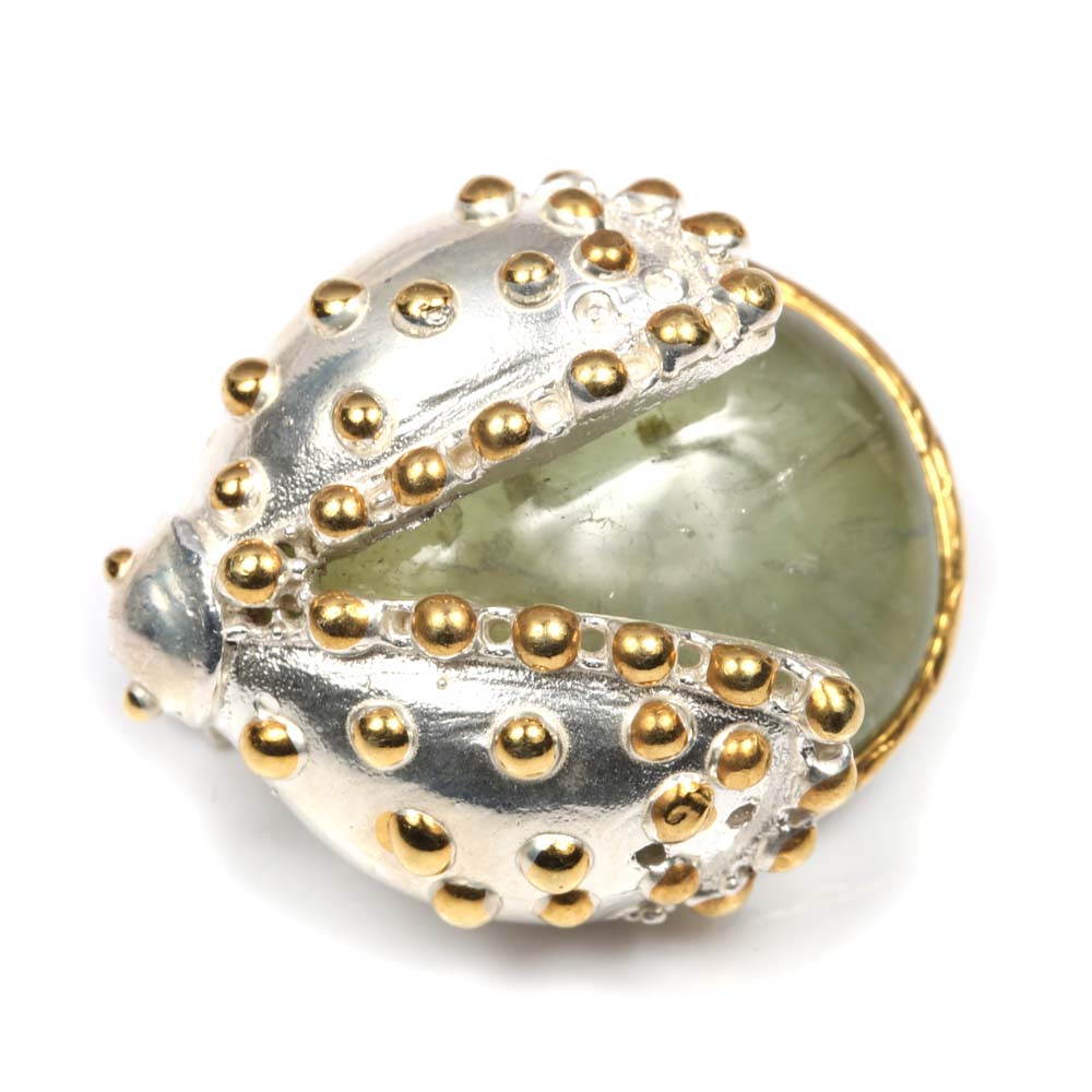 Sterling Silver 21.34 CT Prehnite Ladybug Brooch