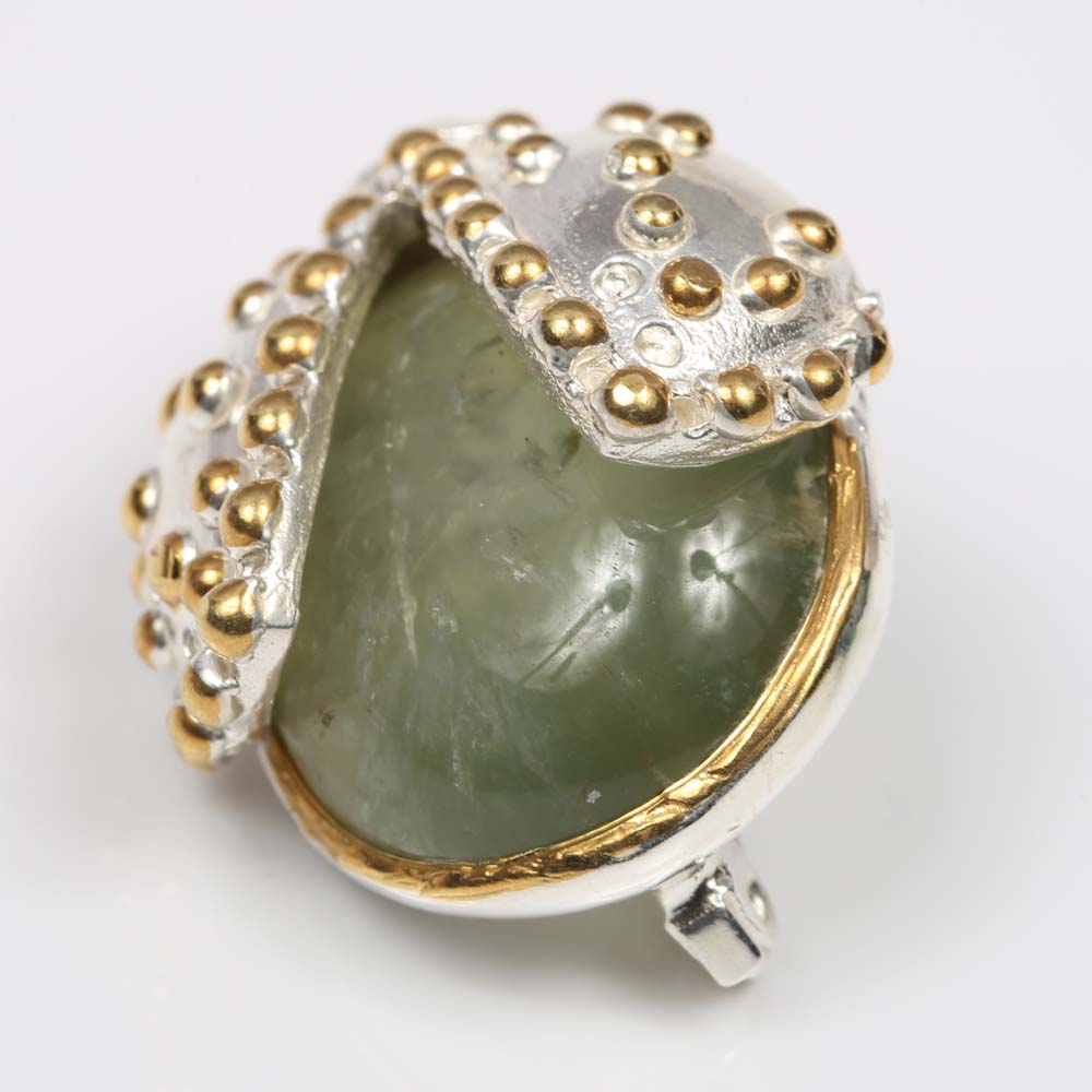 Sterling Silver 21.34 CT Prehnite Ladybug Brooch