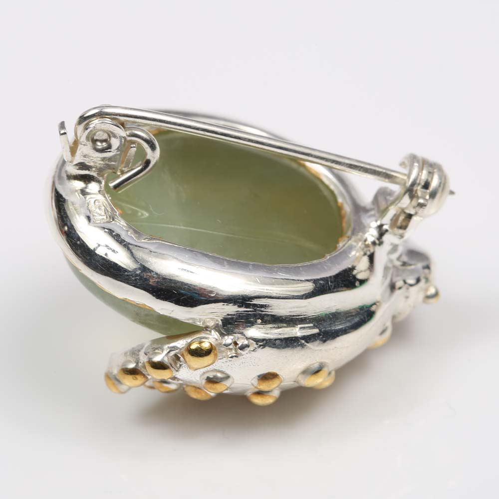 Sterling Silver 21.34 CT Prehnite Ladybug Brooch