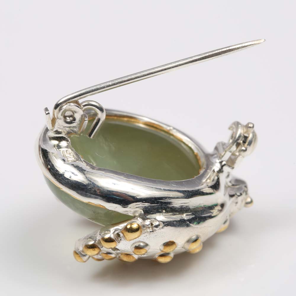 Sterling Silver 21.34 CT Prehnite Ladybug Brooch