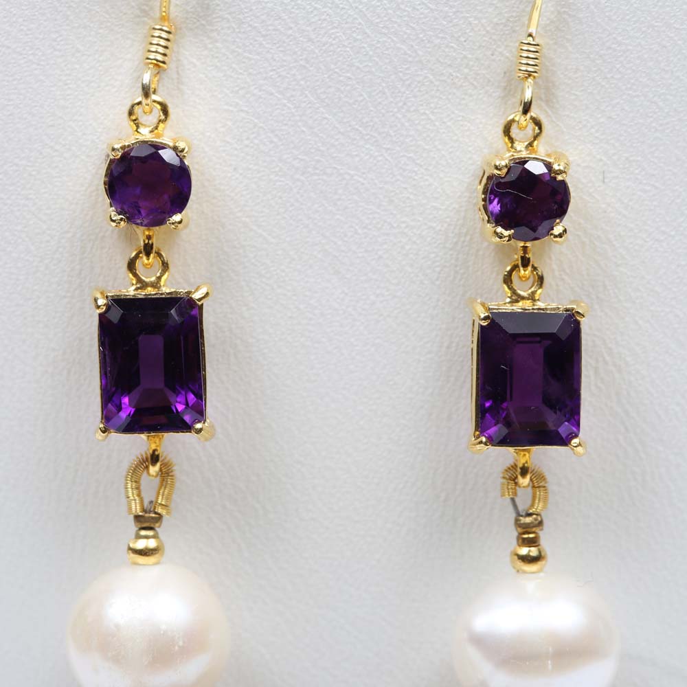 Sterling Silver Freshwater Pearl and Multi-Gemstone Tassel Earrings