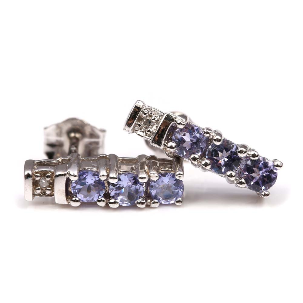 10K White Gold Tanzanite and Diamond Earrings