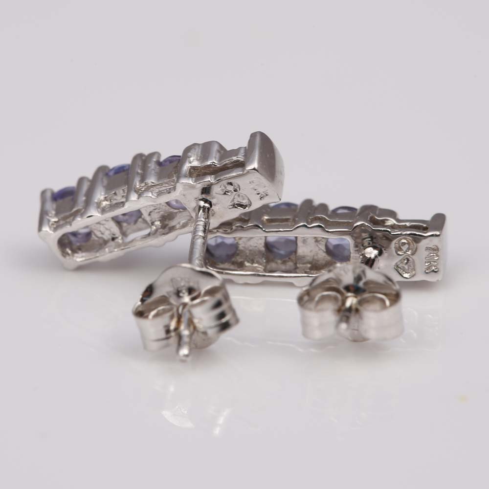 10K White Gold Tanzanite and Diamond Earrings