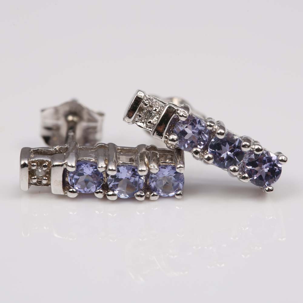 10K White Gold Tanzanite and Diamond Earrings