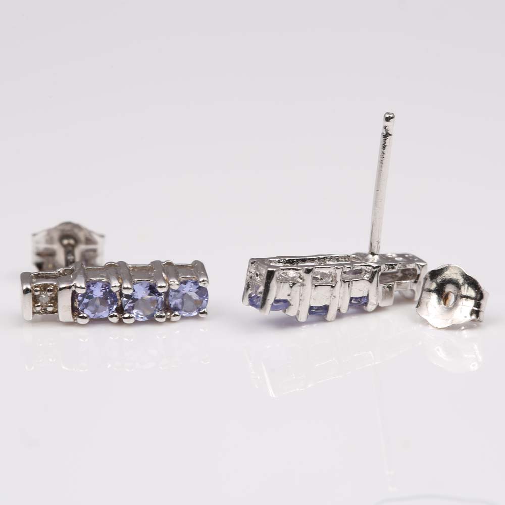 10K White Gold Tanzanite and Diamond Earrings