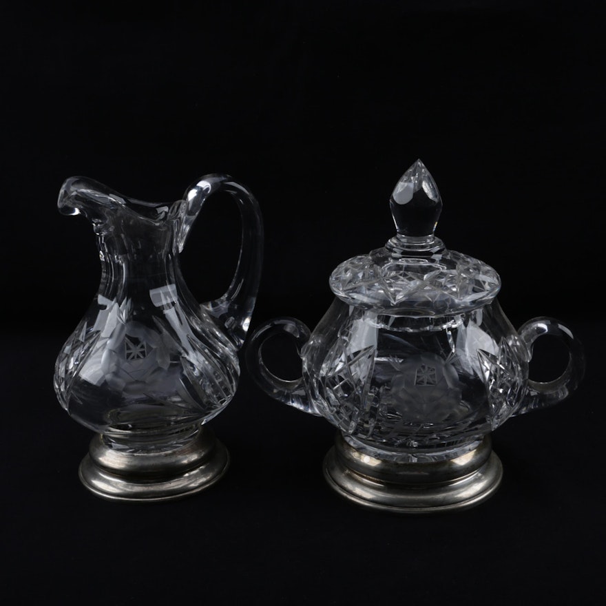 Vintage J.C. Boardman & Co. Cut Crystal and Sterling Creamer and Sugar Set