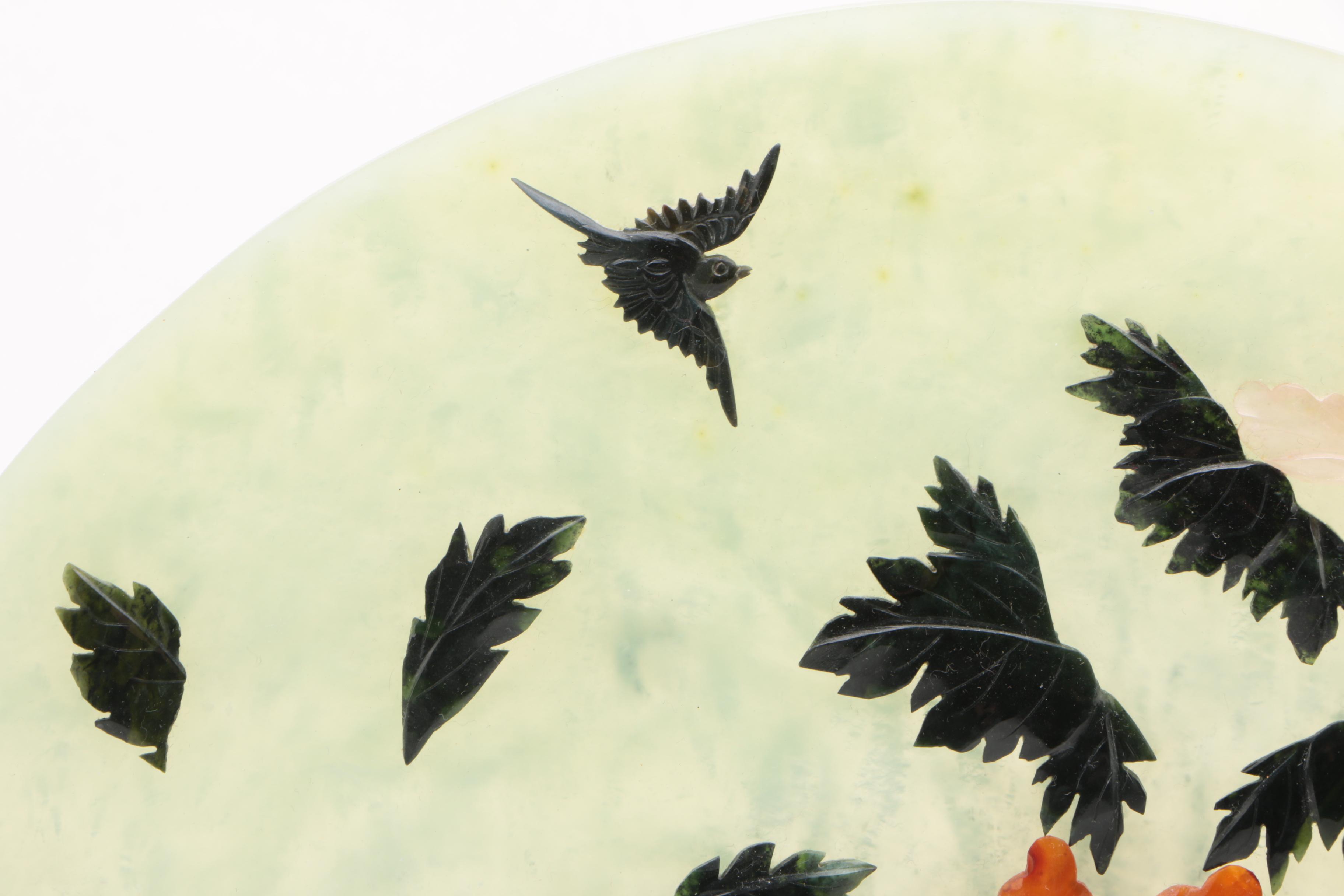 Chinese Serpentine and Wood Table Screen