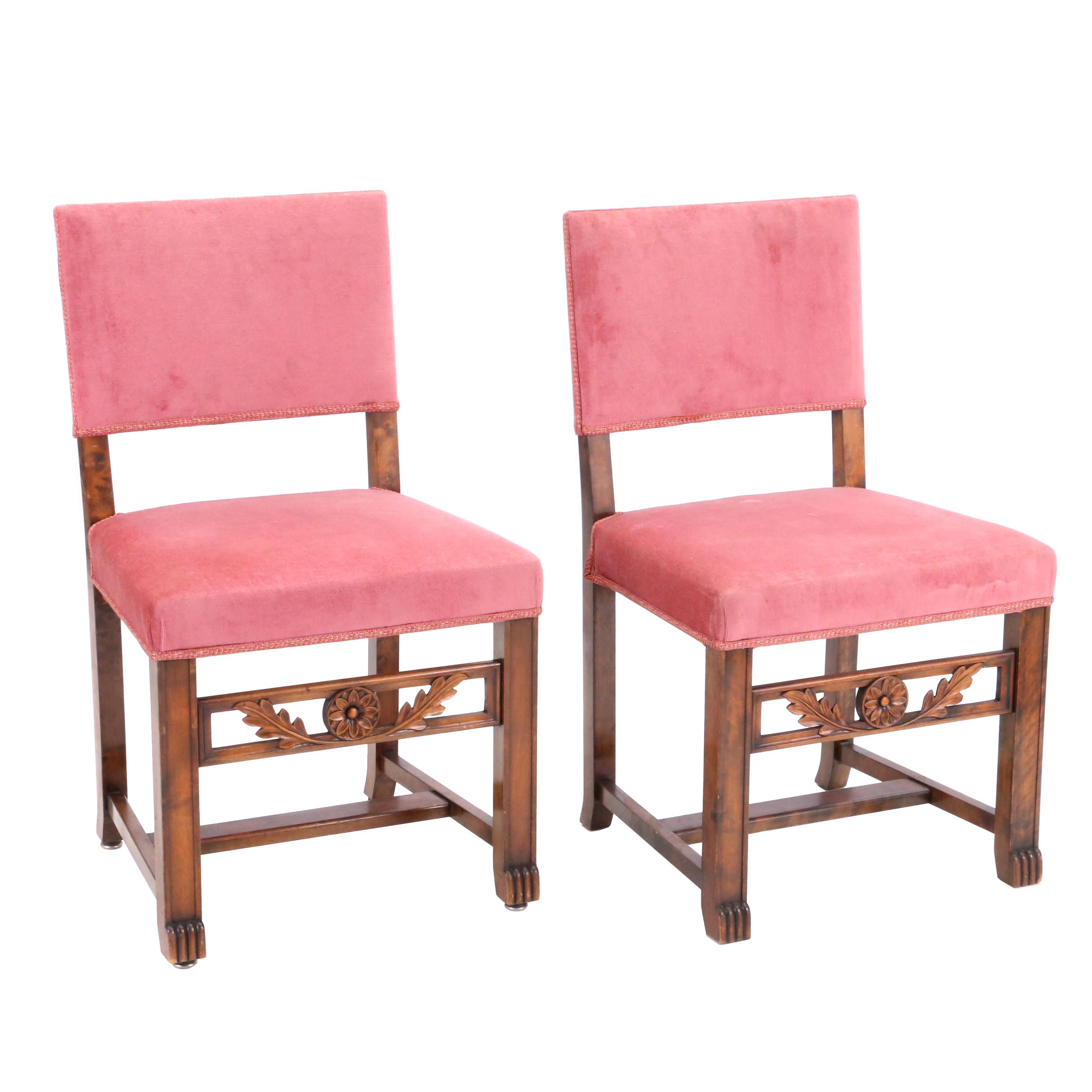 Jacobean Revival Style Upholstered Side Chairs