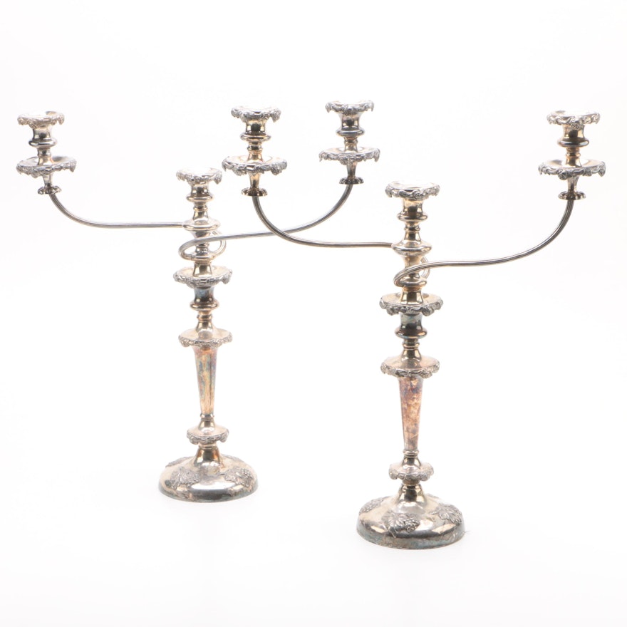 Old Sheffield Plate Style Silver Plate Grapevine Candelabras