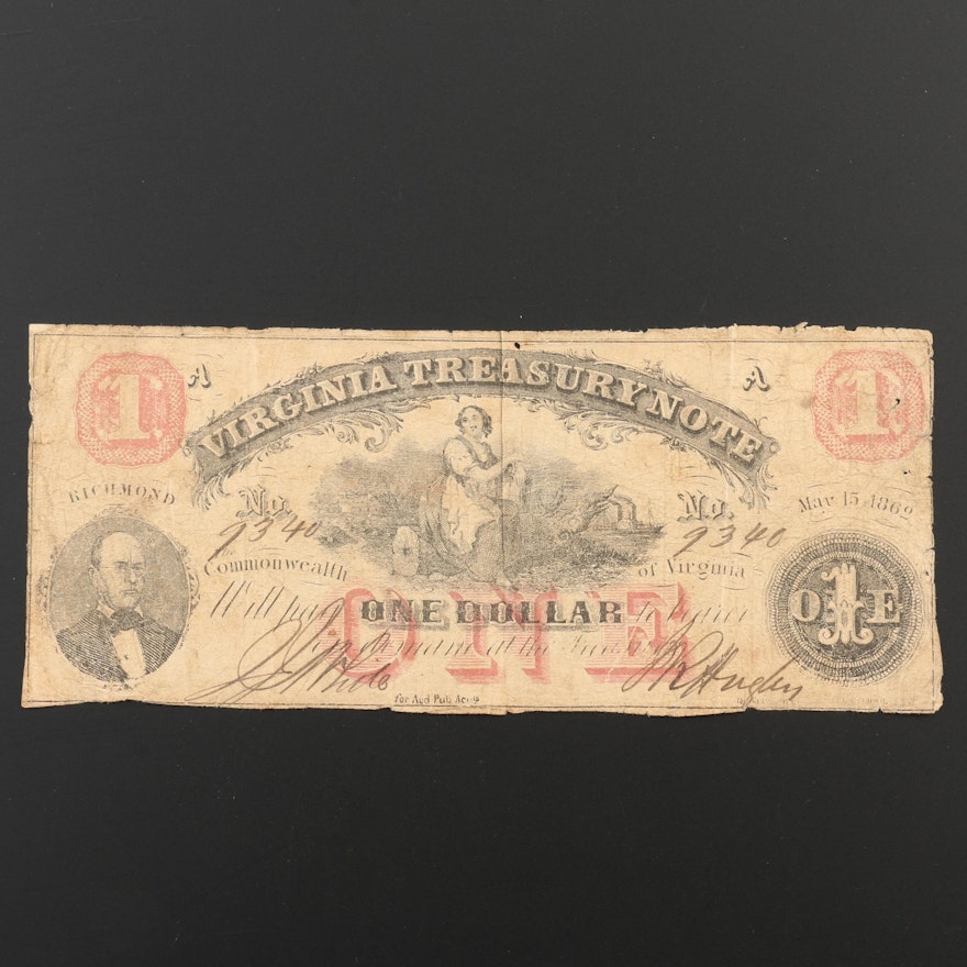 1862 Obsolete Virginia Treasury $1 Note