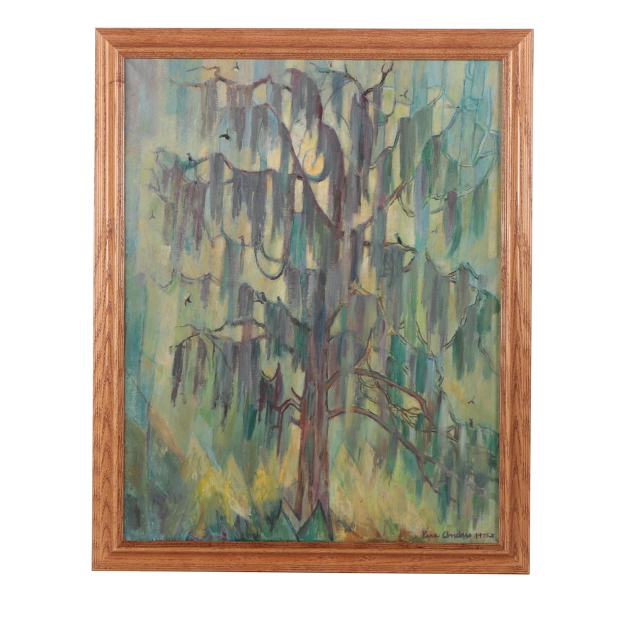 Vintage Oil Painting of Willow Tree