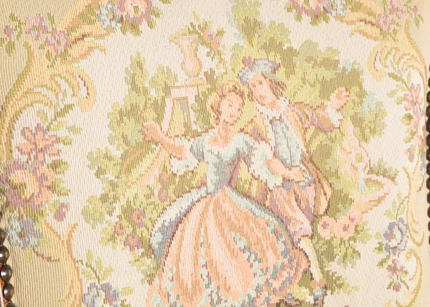 French Provincial Style Carved Walnut Frame Upholstered Armchairs, Late 20th C.