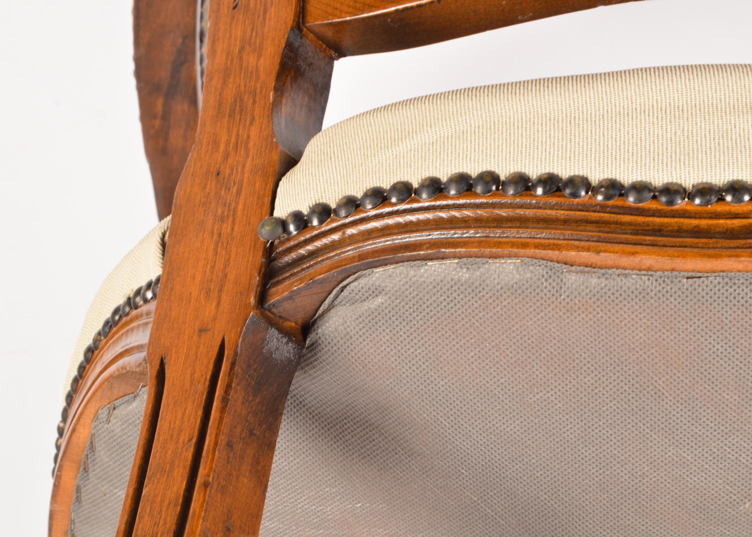 French Provincial Style Carved Walnut Frame Upholstered Armchairs, Late 20th C.