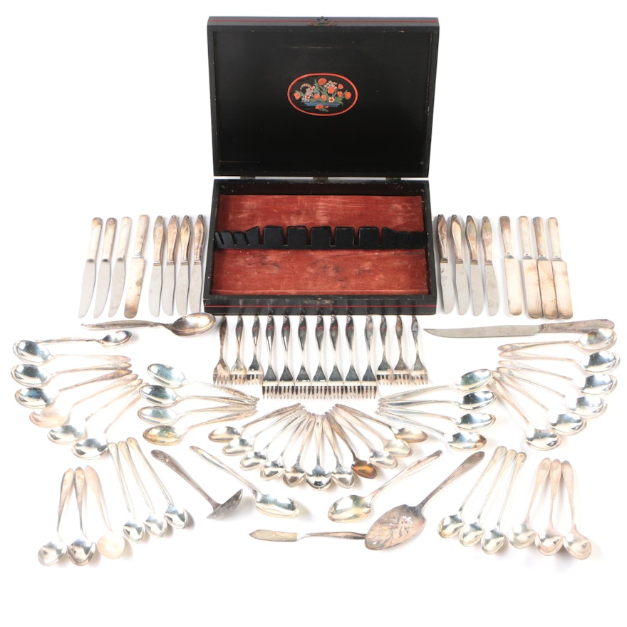 Vintage Wm. A. Rogers "Flowertime" Silver Plate Flatware Set with Chest