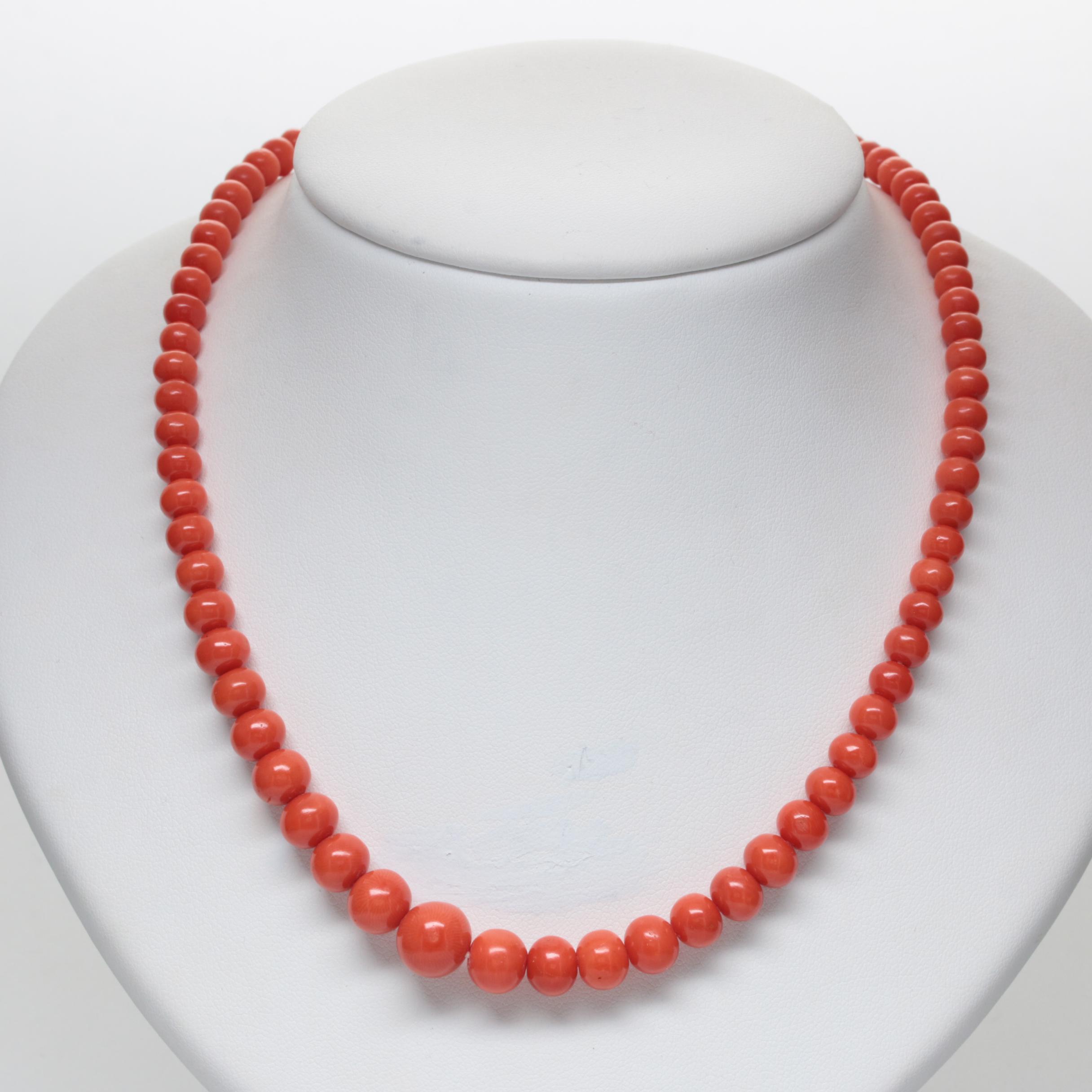 14K Yellow Gold Graduated Coral Bead Necklace