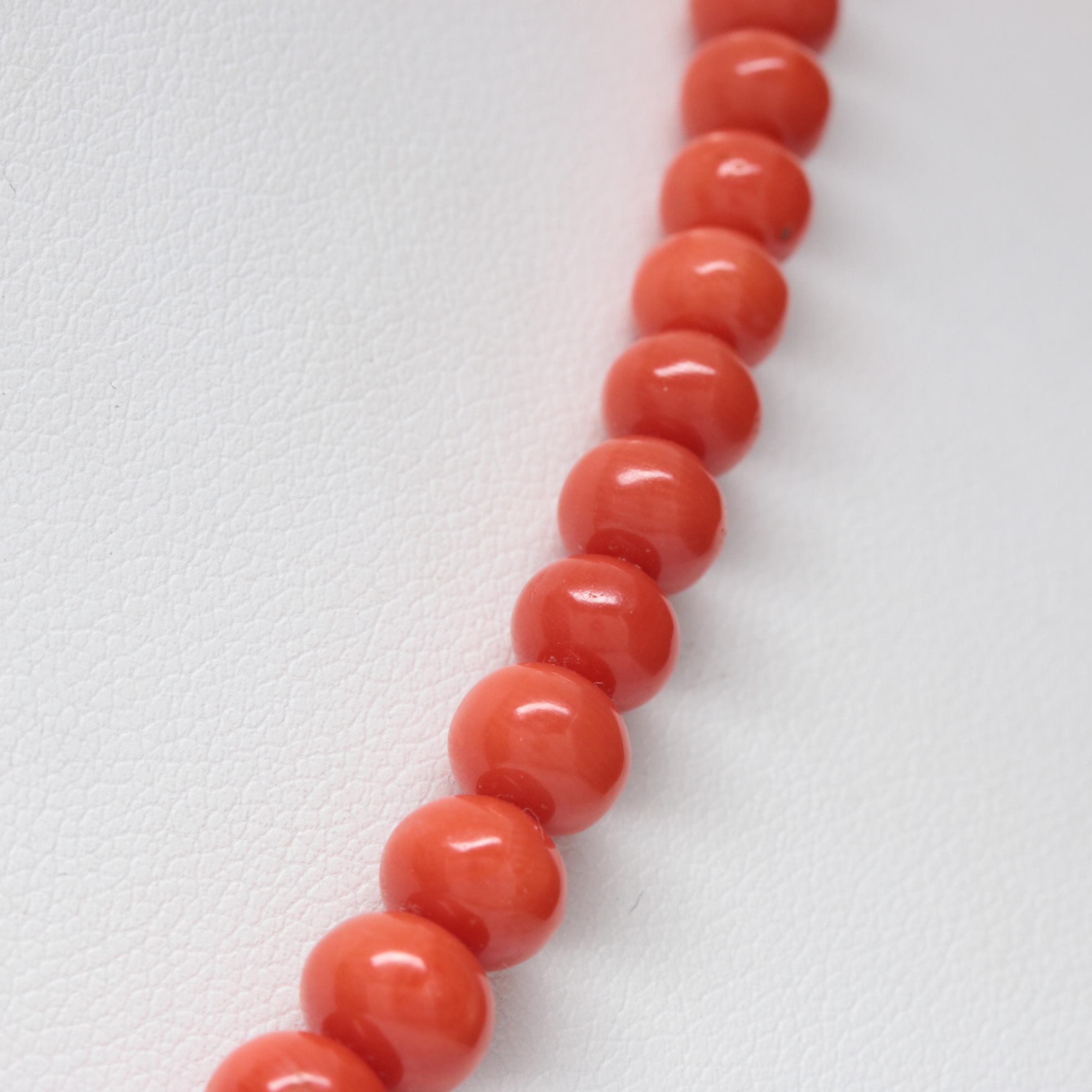 14K Yellow Gold Graduated Coral Bead Necklace