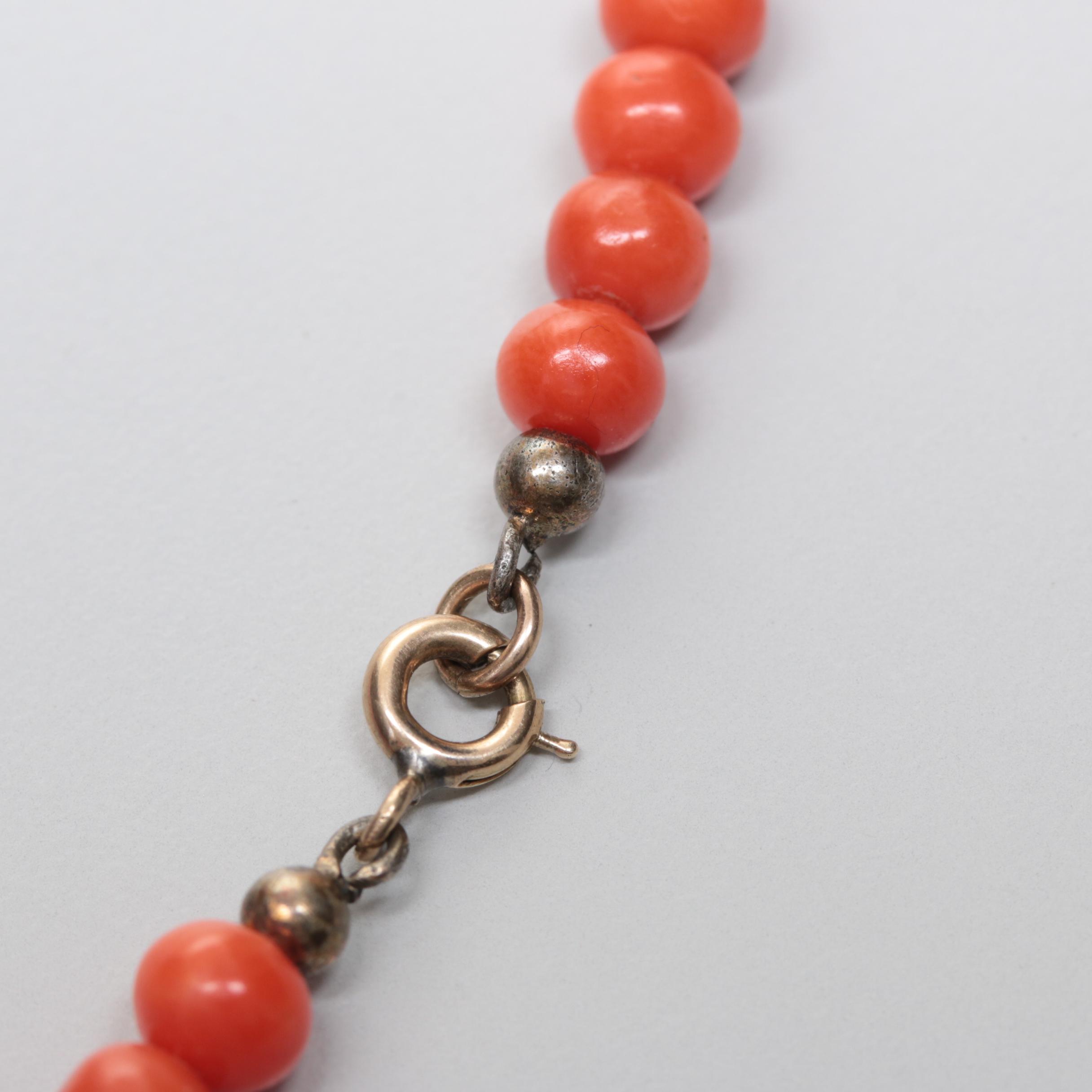 14K Yellow Gold Graduated Coral Bead Necklace