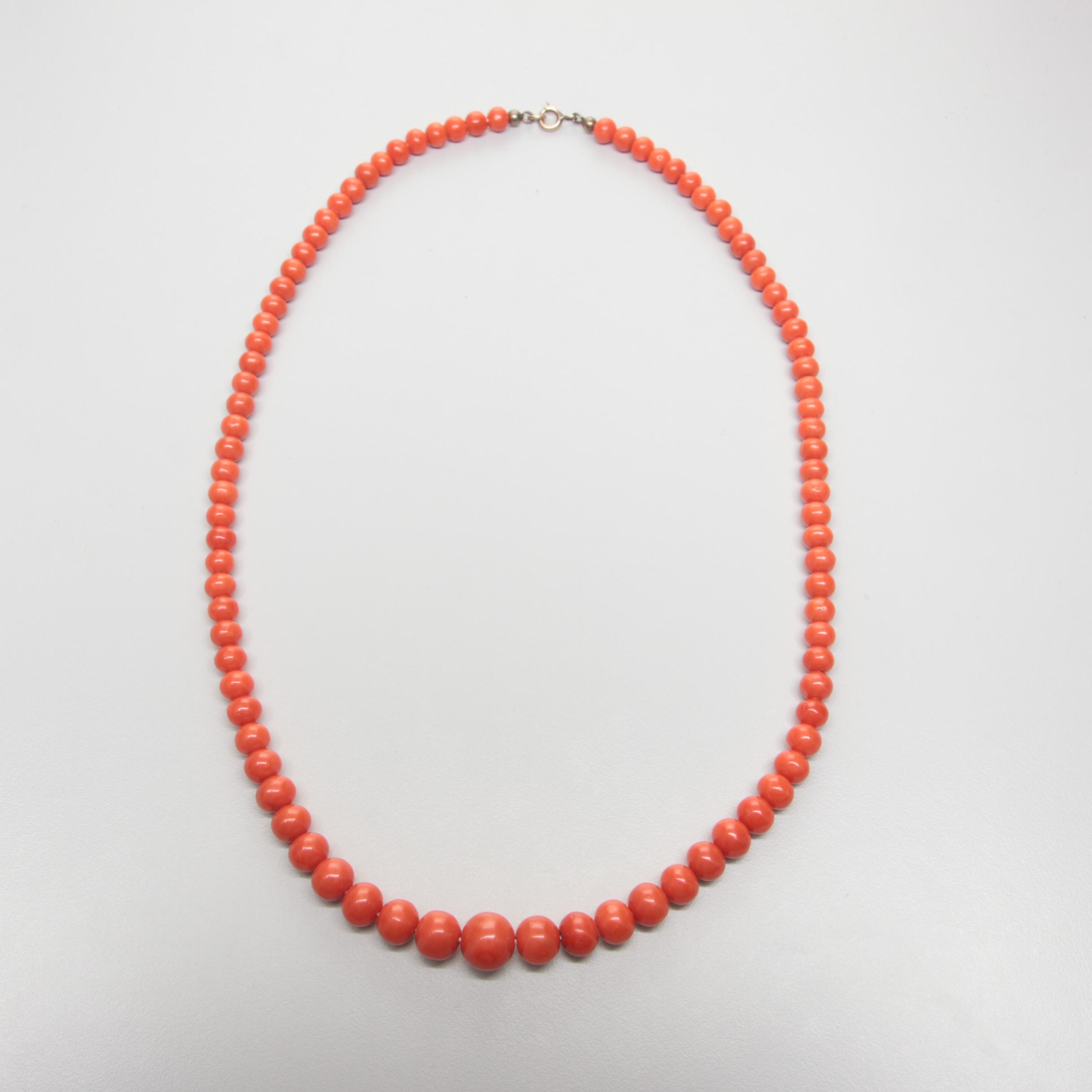 14K Yellow Gold Graduated Coral Bead Necklace