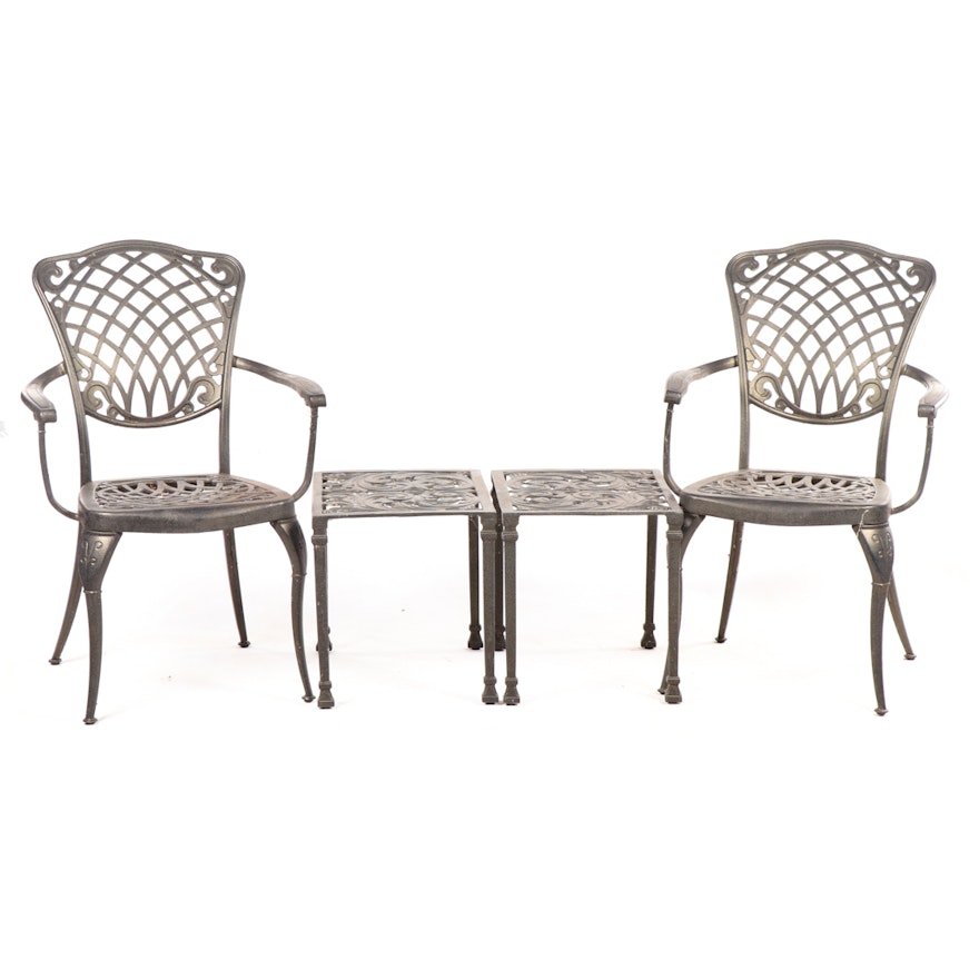 Contemporary Cast Metal Patio Chairs and Tables Set