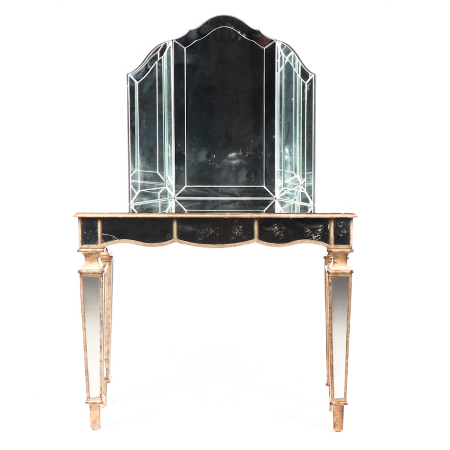 Giltwood and Mirrored Vanity Table with Mirror by Spiegel, 20th Century